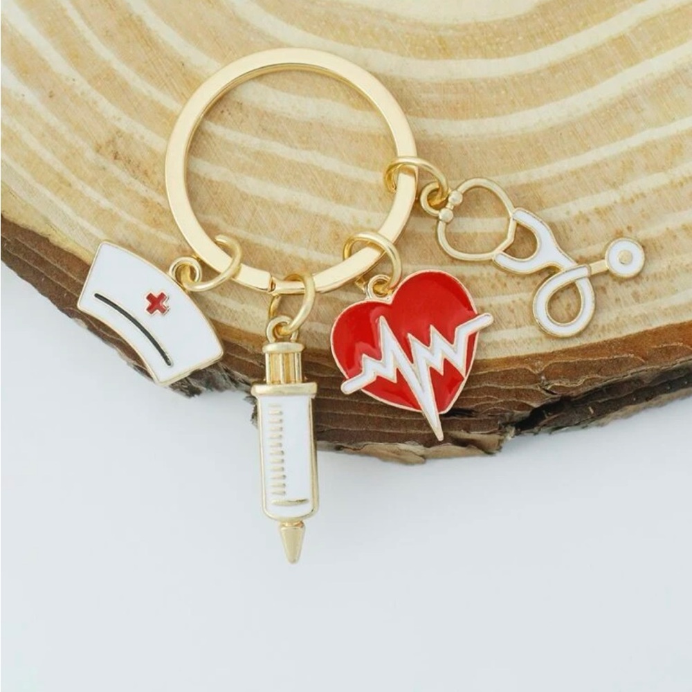 🛍️2/$18 Nurses Doctor RN Keychain Red and Gold, New
